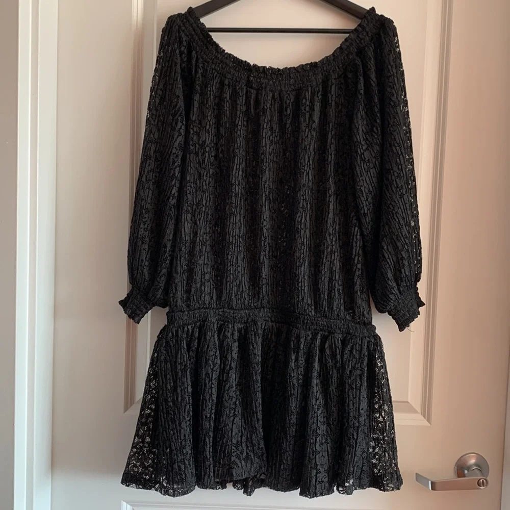 Free People Carina Mini Dress Black Small Oversized Vacation Festival Cover-up
